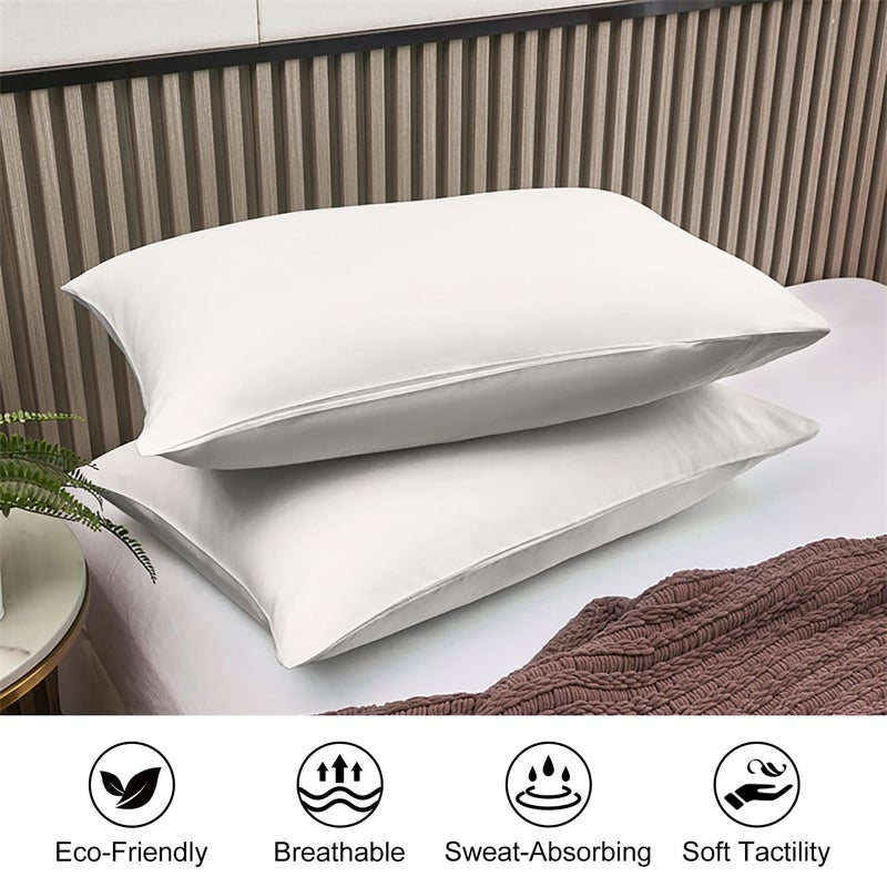 Lirex 2 Pack Pillow Cases,100% Cotton Breathable Pillowcases,20"X 26" Standard Size,White - Image 4